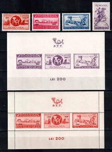 Romania 1944, Mi#817-820 +Bl 22-23, Sc#B239-B244, overprinted, Post, MNH! - Picture 1 of 4