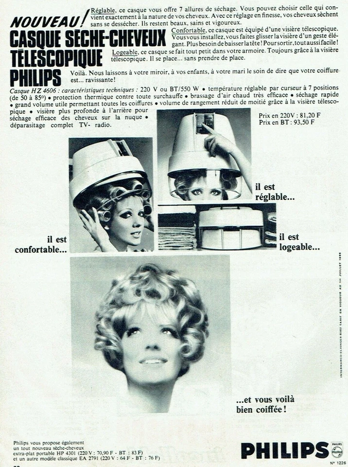 publicité Advertising 0421 1968  Philips   nouveau casque séche-cheveux téléscop - Photo 1/1