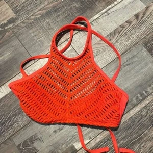 Crochet Bikini Top! Size XS womens- Tangerine Vacation Summer Cruise 70s Hippie - Picture 1 of 3