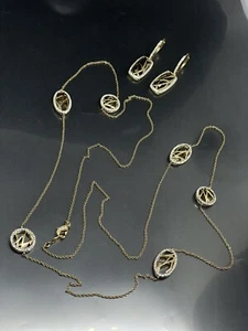 Nadri 18K GOLD PLATED Cubic Zirconia Crystals 36” Necklace Hinged Earrings Set - Picture 1 of 9