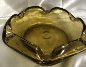Vintage Mid-Century Modern Amber Art Glass Controlled Bubble Ashtray 7” Murano - Picture 1 of 5