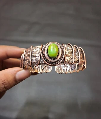 Brazalete Brazalete Turquesa Cobre Verde Envuelto Alambre Cobre Ajustable Brazalete Regalo Foto 1 de 4