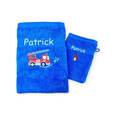 Feuerwehr Handtuch Set mit Name Handtücher Waschlappen 50x100 cm Geschenk Kinder - Bild 1 von 4