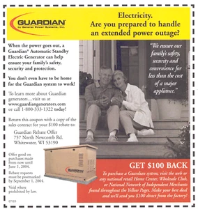 Guardian Generator Automatic Electric Whitewater WI Safety Vintage Print Ad 2003 - Picture 1 of 4