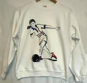 Vintage ALORE Bowling Graphic Women's Sweatshirt, 1990s, Sz Med - Picture 1 of 10
