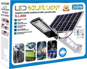 LAMPIONE STRADALE CON PANNELLO SOLARE DA GIARDINO ESTERNO LED 200W CREPUSCOLARE - Foto 1 di 1