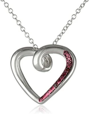 Sterling Silver Red Diamond Accent Open Heart Loop Pendant Necklace, 18" - Image 1 of 2
