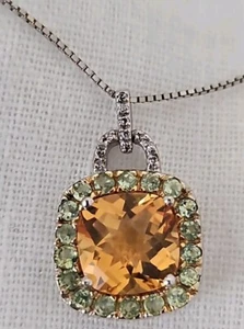 14k White Gold Citrine Diamond Peridot Necklace 5.46 Grams - Picture 1 of 11
