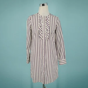 MaxMara Weekend Size 0 Stripe Ruffle Button Front Cotton Long Sleeve Shirt Dress - Picture 1 of 8