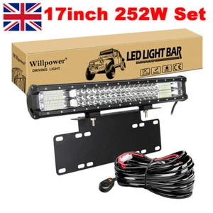 17 inch 252W LED Light Bar for Off road Car 4x4 Number Plate Bracket 12V Harness - Picture 1 of 11