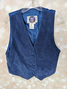 Don't Stop Kids Vintage Solid Blue Leather Youth Button Up Vest Size L - Picture 1 of 6