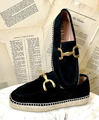 Anthropologie Bibi Lou Zagreb Alpargata Mocasines Negro Gamuza Cuerda 37/6-6.5 NUEVO Foto 1 de 4