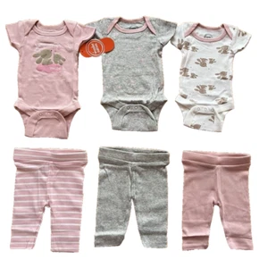 NEW Baby GIRL NEWBORN clothes outfit 3x bodysuits 3x pants BUNNY motive GIFT set - Picture 1 of 7