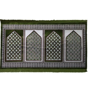 Modefa Turkish Wide 4 Person Group Velvet Islamic Prayer Rug - Geometric Green - Picture 1 of 4