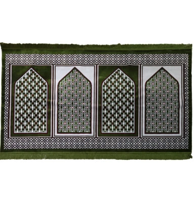 Modefa Turkish Wide 4 Person Group Velvet Islamic Prayer Rug - Geometric Green - Image 1 of 4
