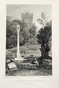 Wales Glamorganshire Ancient Cross at Donat's engraved print 1830 - Picture 1 of 2