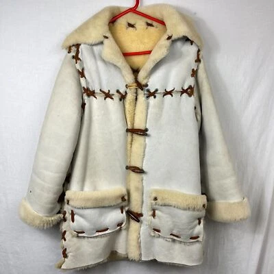 Vintage Sheeps Wool Penny Lane Coat Womens M Hippie 70s Bohemian Shearling Teddy - Image 1 of 4