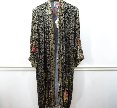 JOHNNY WAS Keone Velvet Leopard Kimono Duster Sz L Jacket Long Embroidered NEW - Image 1 of 4
