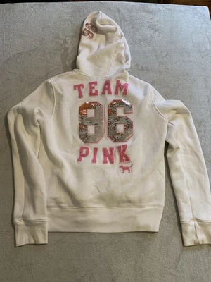 VS PINK VINTAGE 2006 FULL ZIP HOODIE SWEATSHIRT “TEAM PINK” 86 BLING DOG RARE LG - Image 1 of 4