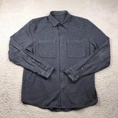 Lululemon Soft Knit Overshirt Mens L Heather Blue Tech Flannel LS Pockets - Image 1 of 4