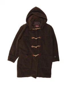 VINTAGE Womens Hooded Duffle Coat IT 48 XL Brown Wool CJ01 - Picture 1 of 3