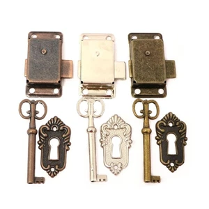 Vintage Iron Alloy Cabinet Door Lock Kit with Key Antique Drawer Wardrobe Lock e - Picture 1 of 11