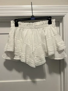 Aerie Rock Ruffle Skirt Skort Size Medium White Cotton Flowy Mini Skirt Concert - Picture 1 of 4