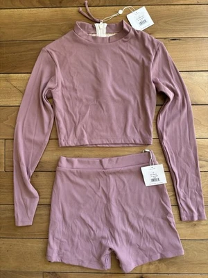 Mai Swimwear Cropped Rash Guard and Shorts Swimsuit Set Mulberry Ribbed / Medium - Image 1 of 4