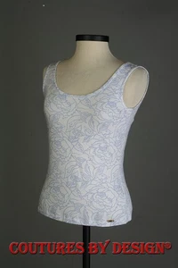 St John Knits maglia canotta, top, bianco conchiglia/blu polvere taglia large nuova senza etichette - Foto 1 di 4