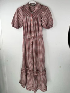 Vintage 1970er kariertes Karo Kleid jung Edwardian Cottagecore Boho Rüschen Prärie Gr.9 - Bild 1 von 13