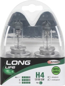 H4 Long Life Coppia di lampadine per luci auto 12V 60/55W P43t START - Photo 1/3
