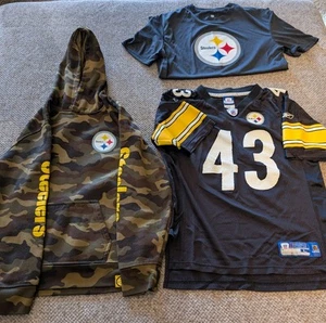 Lot of 3 Boys Size Large Steelers Shirt, Polamalu Jersey, Hoodie - Picture 1 of 6