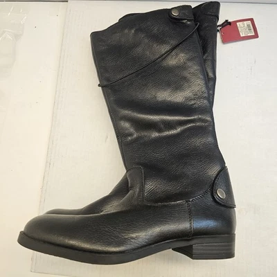 Merona ERIN Women’s Black Leather Riding Boots Size 5.5 Classic Tall Zip Boots - Image 1 of 4