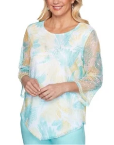 ALFRED DUNNER Damen Plus 1X Pullover Oberteil Tropical Bunt Netz Pailletten Glitzer - Bild 1 von 19