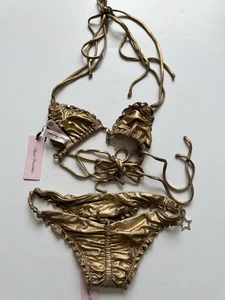Neu AGENT PROVOCATEUR Bikini Gold Bademode Beere Größe 1 US 4 - Bild 1 von 3