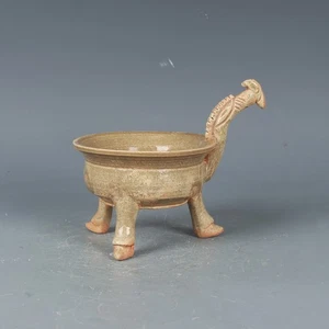 Chinese Tripod Pottery Wine Vessel - Han Dynasty Proto-Celadon Dragon-Head 'Zun' - Picture 1 of 7