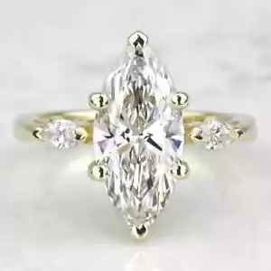 2.40 Ct Marquise-Cut Lab Grown Diamond Three Stone Wedding Ring 14k Yellow Gold - Picture 1 of 5