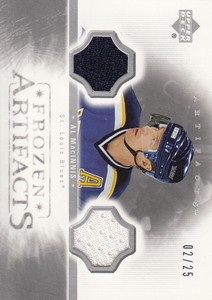 2005-06 (BLUES) UD Artifacts Frozen Artifacts Dual Silver #FADAM Al MacInnis /25