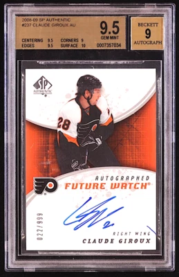 2008-09 SP AUTHENTIC CLAUDE GIROUX FUTURE WATCH AUTO ROOKIE BGS 9.5 # /999 - Image 1 of 2