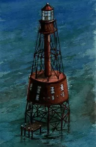 Carysfort Reef Lighthouse, Florida. Watercolor Notecards - Picture 1 of 2