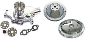 Small Block Chevy CHROME Short Water Pump & 1 / 1 Groove Crankshaft Pulley Kit - Picture 1 of 3