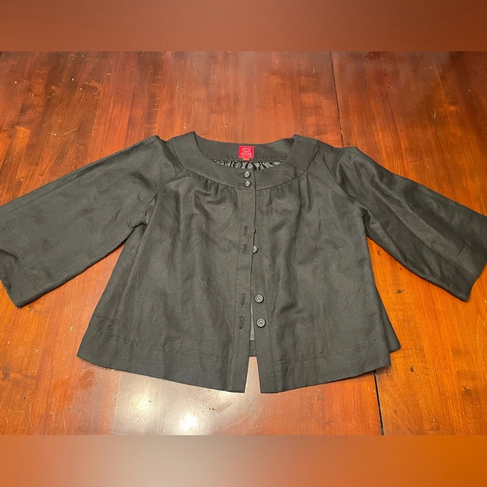 Oscar de la Renta Chaqueta Blazer Forrada Recortada Negra Capa 12 L L L Lino Foto 1 de 3