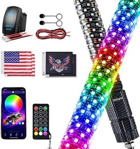 Nilight LED Fat Whip Light 2PCS 2FT RGB Lighted Whips with Remote & App Control - Picture 1 of 9