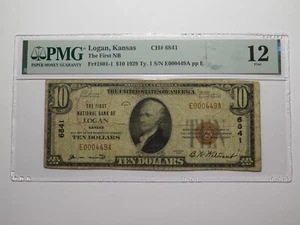 $10 1929 Logan Kansas KS National Currency Bank Note Bill Charter #6841 F12 PMG - Picture 1 of 5
