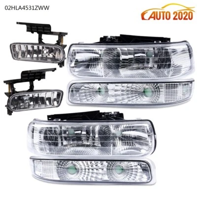 Headlights + Fog Lights Fit For 1999-02 Chevy Silverado 2000-06 Tahoe Suburban - Image 1 of 4