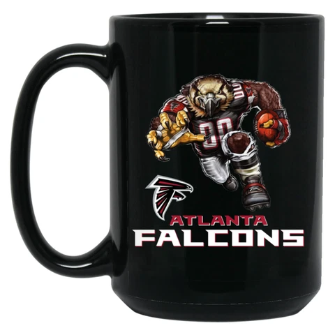 Atlanta Falcons Freddie Falcon Logo Mascot Black 15 oz Ceramic Coffee Mug Cup Cover