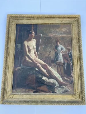 ANTIQUE PAINTING 1930'S Class STUDIO PORTRAIT PRETTY WOMAN FEMALE MODEL MYSTERY - Image 1 of 4