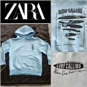 ZARA Light Blue Hoodie with Surfboard Graphic boys size 8 - Picture 1 of 7
