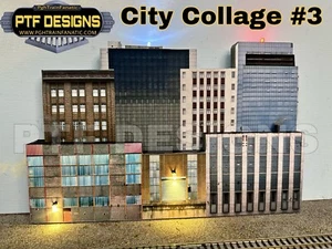 N Scale CITY COLLAGE #3 -Scratch Built 3D Building Flats/Front w/LEDs - Picture 1 of 8