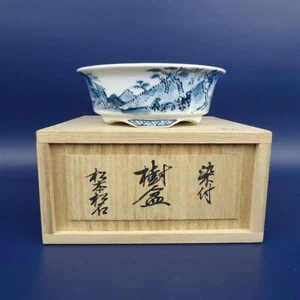 Japanese Bonsai pot SOMETSUKE AO-E Round shape Mini size 9.8cm MATSUMOTO-SHOSEKI - Picture 1 of 9